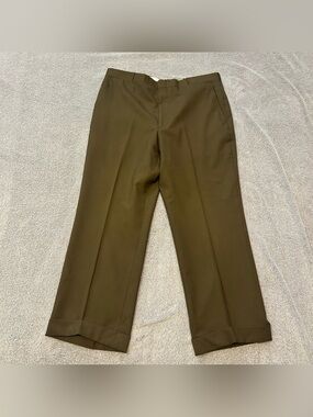 Vintage Corbin Olive Green Wool Flat Front Cuffed Dress Pants 36x27 Union Made